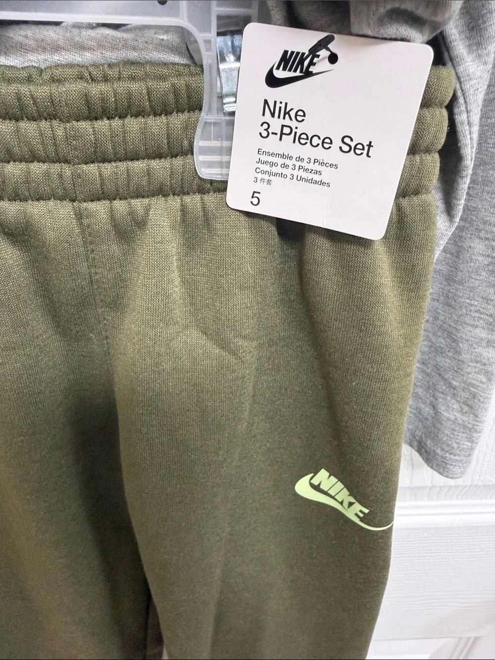Nike Olive Puffer Vest, Shirt and Jogger Set, Size 5